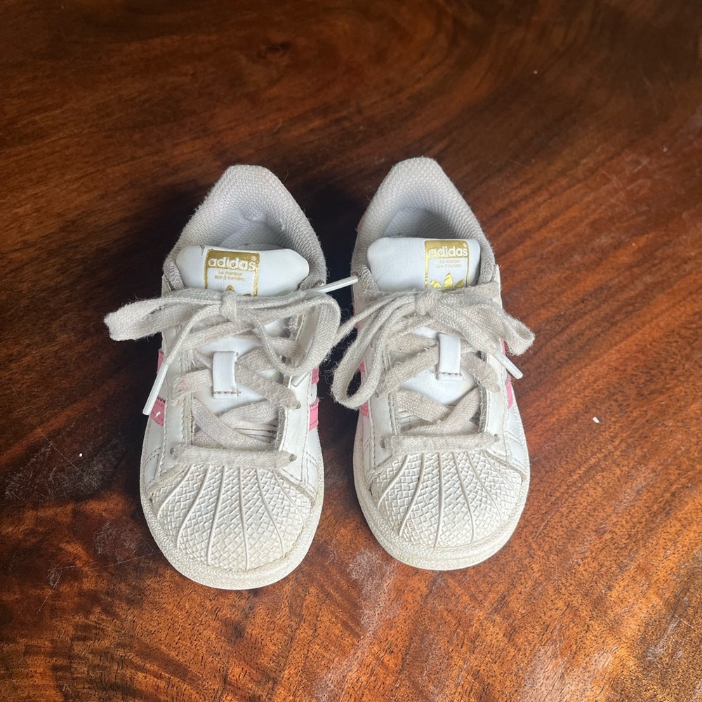 Adidas Cream and Pink Sneakers Low-Top Shell Toe